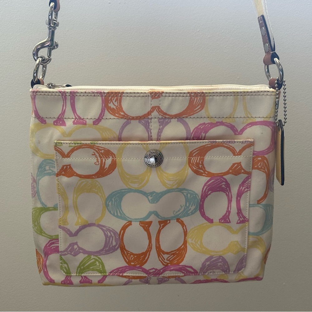 Coach Scribble F13334 Multicolor Signature Small Crossbody Bag Purse 90s 2000s